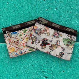 LeSportsac Teddy Bear & In Cities Hawaii Exclusive Nylon Zip Pouch Lot of 2